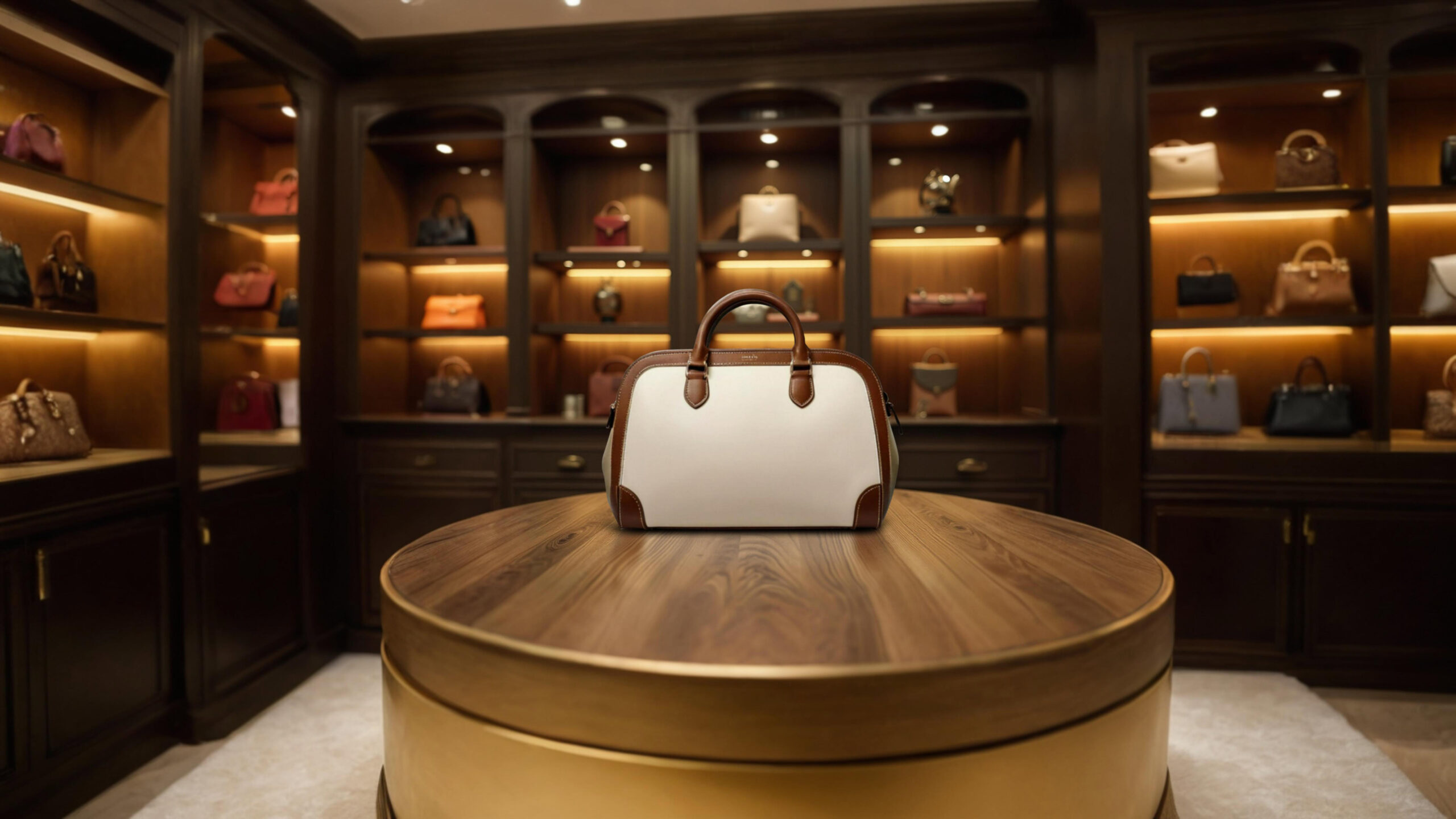 tas op schap in een luxe setting